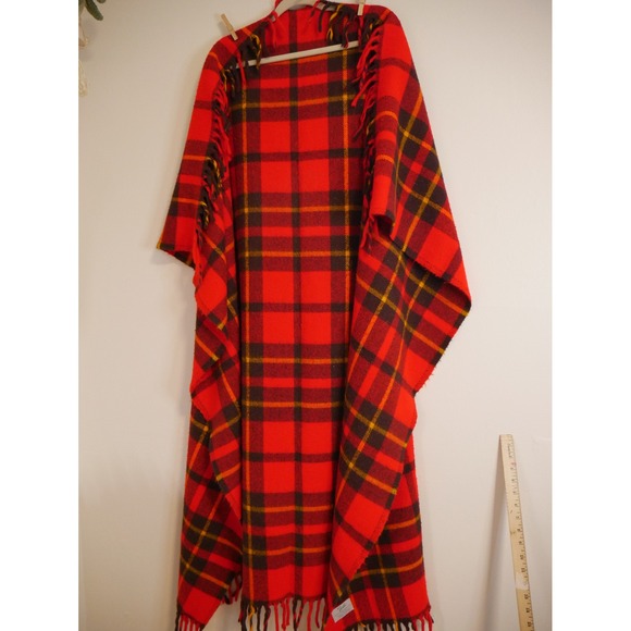 Faribo Red Plaid Blanket Fringe Faribault Woolen Mill 46x46 - Picture 4 of 6